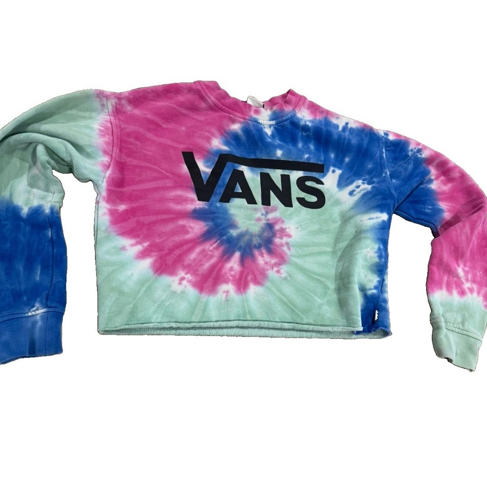Vans Tie Dye Cropped Crewneck Sweatshirt Long Sleeve XS Pink Blue Green